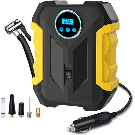 COWIN, Black/Yellow 12 V 150 PSI Portable Tire Inflator Air Compressor Pump