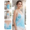 thumbnail image 4 of Deago Women's Summer Satin Lace Cami Tops Spaghetti Strap V Neck Backless Camisole Party Pajamas Asymmetrical Hem Tank Tops (Blue, S), 4 of 9