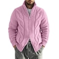 thumbnail image 2 of EANJE Men's Cable Knit Zip Up Cardigan Sweater Stand Collar Full Zip Knitted Jacket Casual Solid Color Long Sleeve Outerwear Pink M, 2 of 5