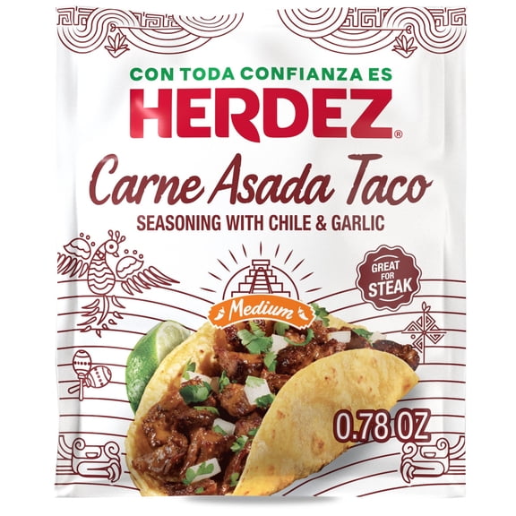 HERDEZ Carne Asada Taco Seasoning Medium, Taco Seasoning with Chile & Garlic, 0.78oz Packet