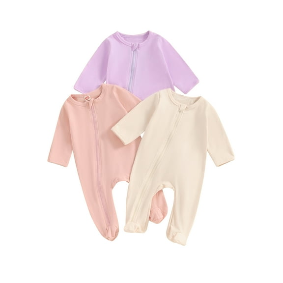 Bagilaanoe 3 Packs Newborn Footed Jumpsuit Baby Girls Boys Long Sleeve One-pieces 3M 6M Infant Romper Casual Clothing