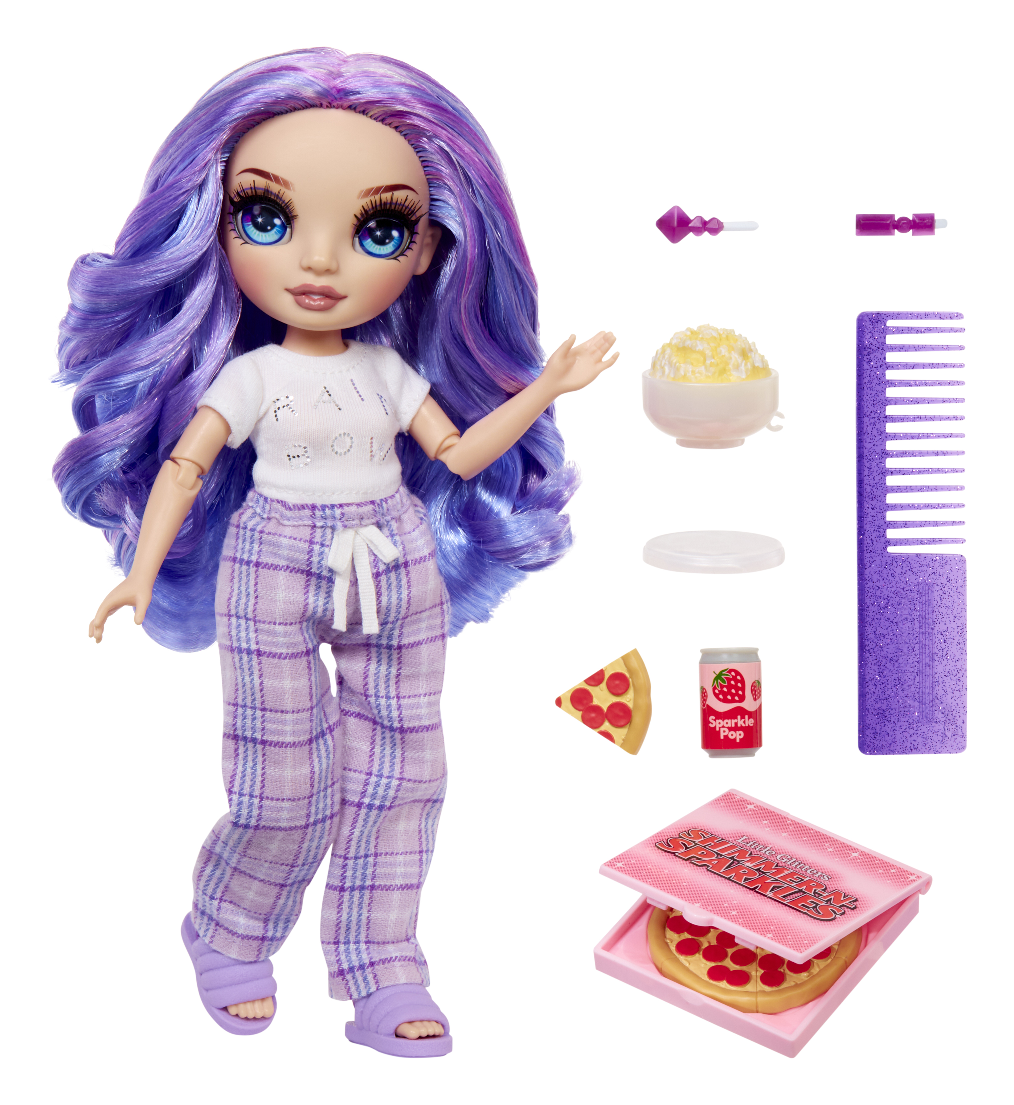 Rainbow High Jr High PJ Party Violet, Purple 9” Posable Doll, Soft Onesie, Slippers, Play Accessories, Kids Toy Ages 4-12 - image 3 of 8