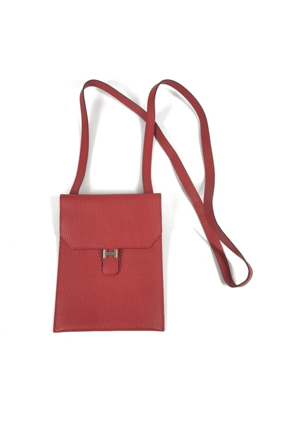 Pre-Owned HERMES H Logo Amlie Pochette Shoulder Bag with Flap, Leather, Red, for Men and Women