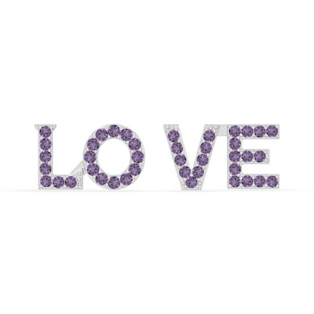 Natural Amethyst Love Script Stud Earrings for Women in Sterling Silver, February Birthstone Jewelry Gifts for Her Birthday, Wedding Anniversary, Party, Graduation, Christmas, Mothers Day, Valentines