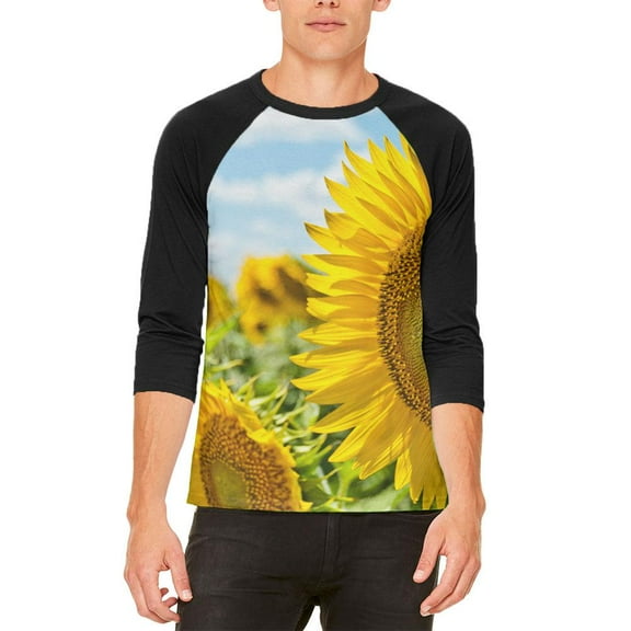 Sunflower Fields Mens Raglan T Shirt White-Black SM