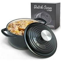 Segretto Cookware 1.7-Quart Enameled Cast Iron Dutch Oven Pot with Lid, Black Cast Iron Cookware