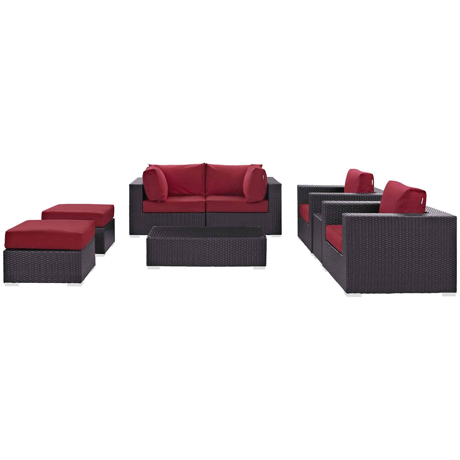 Modway Convene 8 Piece Outdoor Patio Sectional Set in Espresso Red - image 4 of 11