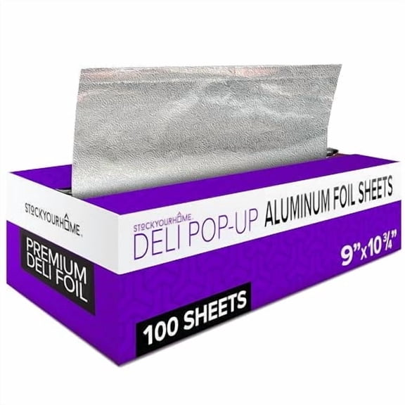Pre-cut Deli Aluminum Foil Sheets,100 Count 9x10” Heavy Duty Pop Up Foil Sheets for Restaurants, Disposable Foil Sheets for Food, Tin Foil Sheets for Burrito, Hot Dogs, or Sandwich