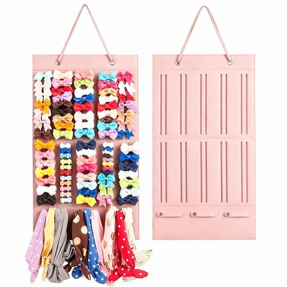 Bow Organizer For Gi*rls,Hair Bows Holder With Large Capacity Hair Clips &Necklace Storage Hanger(Pink)