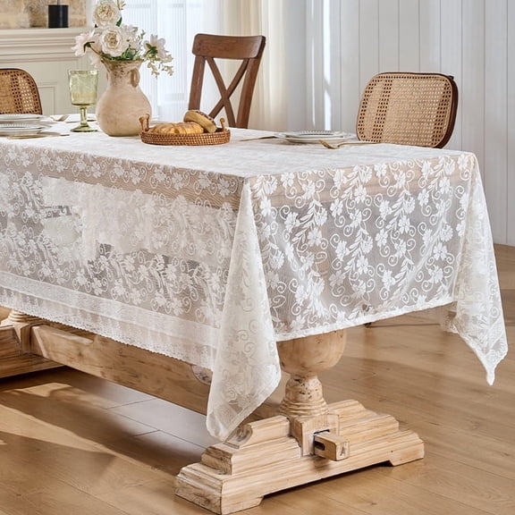 XmhyTop-A 150x100cm White Lace Tablecloth Elegant Wedding Party Table Cover, Reception Tablecloth for Home Decor Events,