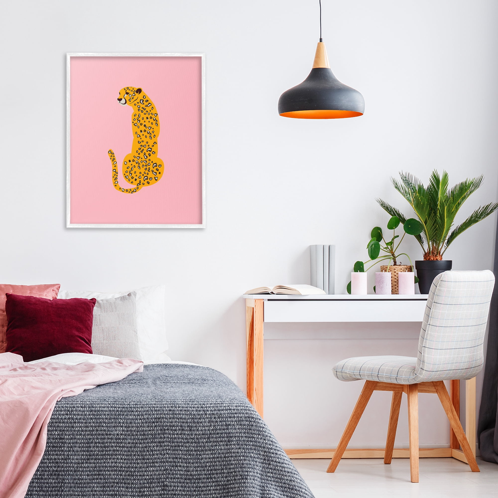 Stupell Industries Yellow Jaguar on Pink White Framed Giclee Art, design by Creative Studio