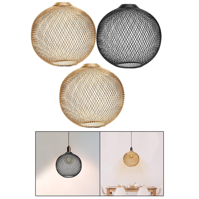 Pantalla tejida,Pantalla de luz colgante de pantalla tejida de metal,Cubierta de la pantalla de la lámpara de la cesta de la pantalla de la lámpara,Tonos de luz colgantes de techo tejidos a Yinane Pantalla tejida
