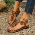 thumbnail image 6 of Xfvqtps Flat Sandals for Women Elastic Clip Toe Flower Decor Non Slip Beach Slip on Sandals Brown, 6 of 9