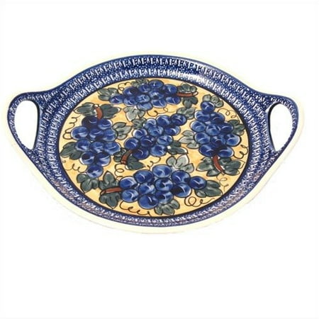 Euroquest Imports Polish Pottery Round Serving Tray with Handles