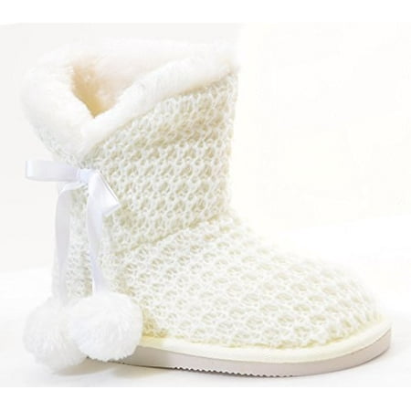 Sweater Knit Pom-pom Vegan Fur Girls Winter Warm Boots