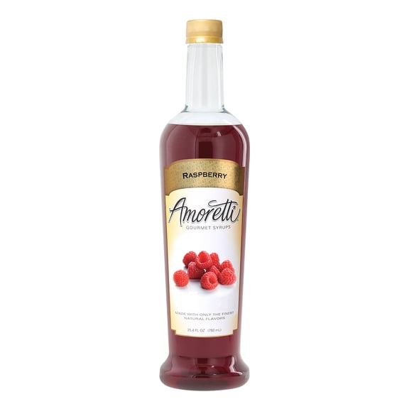 Amoretti - Raspberry Gourmet Syrup, 94 Servings Per Bottle (750 ml), for Flavoring Coffees, Cocktails, and other Beverages, Gluten Free, GMO/GEO Free, Preservative Free