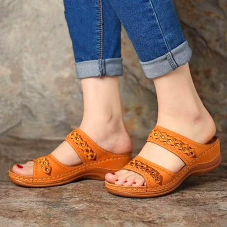 

Lightweight Soft Sole Large Size Retro Slope Heel Comfortable Women s Slippers