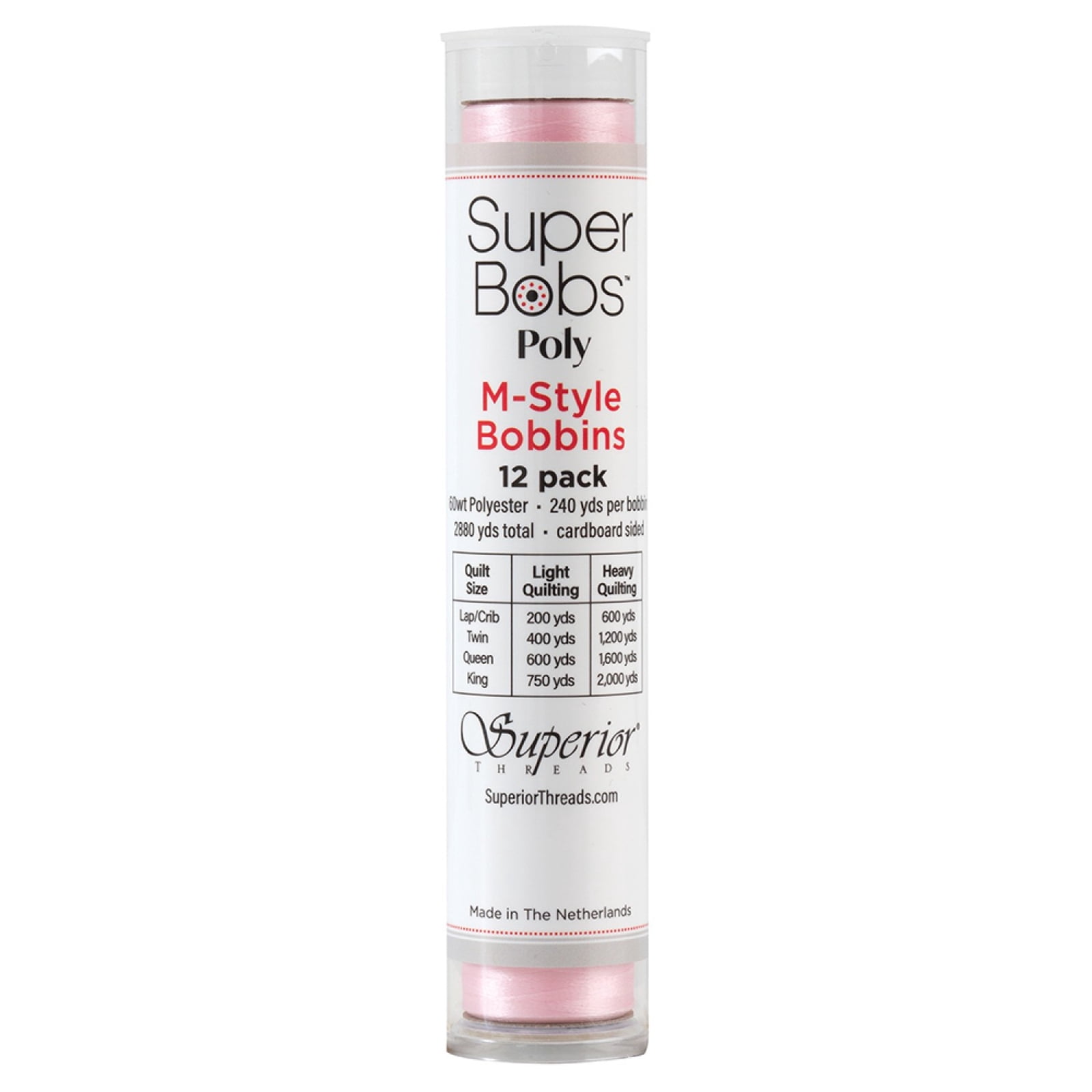 SuperBobs Polyester M-Style Bobbin 12 Pack Baby Pink