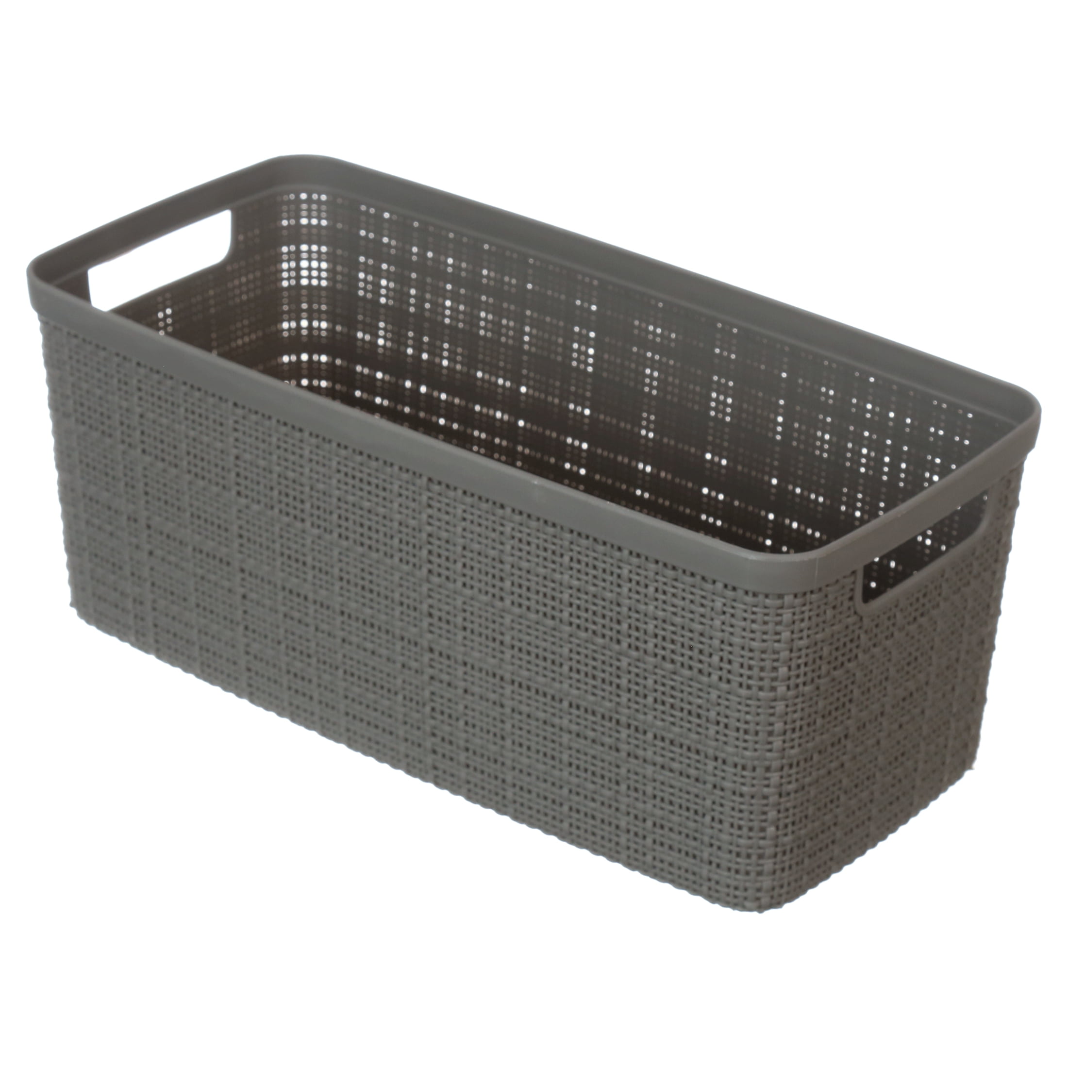 (4 pack) Curver Jute Narrow Gray Plastic Decorative Storage Basket, 13.6 in x 6.7 in x 5.7 in