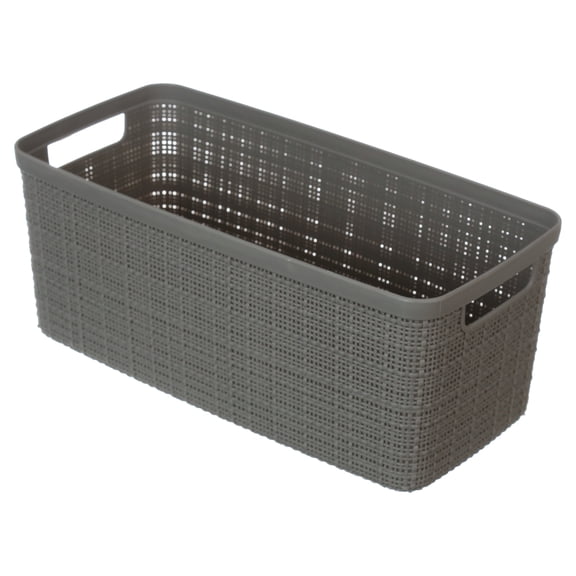 Curver Jute Narrow Gray Plastic Decorative Storage Basket, 13.6 in x 6.7 in x 5.7 in