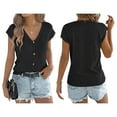 thumbnail image 3 of Women'S Short Sleeve Button Down Cardigan Sweater V Neck Cable Knit Shrug Vest Black S, 3 of 7