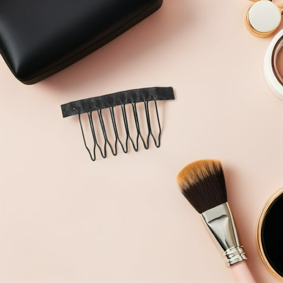 CRILSTYLEO 7 Tooth Wig Comb Clip for Decoration in Black Steel and Cloth Ideal for Beauty Salons 10pcs