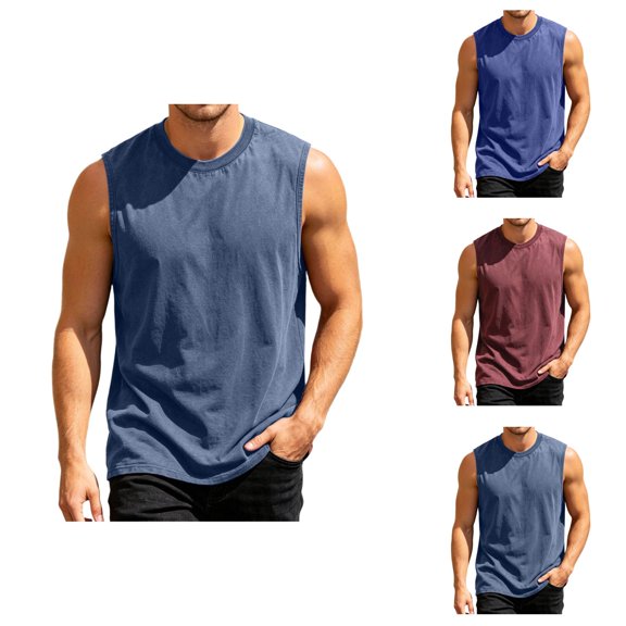 Mens Tank Top Summer Casual Loose Crewneck Vintage Wash Sleeveless Tee Shirt Lightweight Muscle Shirts