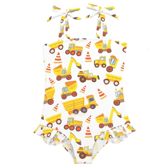 joogoo Girls Swimsuit with Cartoon Excavator Trucks-h3 Print One-Piece Swimwear Bathing Suit 2 Years