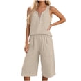 thumbnail image 2 of Mifsaly Summer 2 Piece Sets for Women Sleeveless Zip Up Tank Top and Wide Leg Capri Pants Casual Loose Fit Travel Vacation Matching Lounge Outfits Khaki,XL, 2 of 8