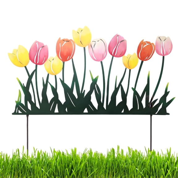 Rustic Metal Tulip Garden Stake - Vintage Floral Yard Art and Outdoor Decor Accent for Flower Beds and Lawns