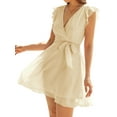 thumbnail image 3 of SUNSIOM Robe de Maternité Décontractée pour Femme, Manches à Volants, Portefeuille, Col en V, Pois Suisses, Robe de Grossesse, Robe d'Été avec Ceinture, 3 of 5