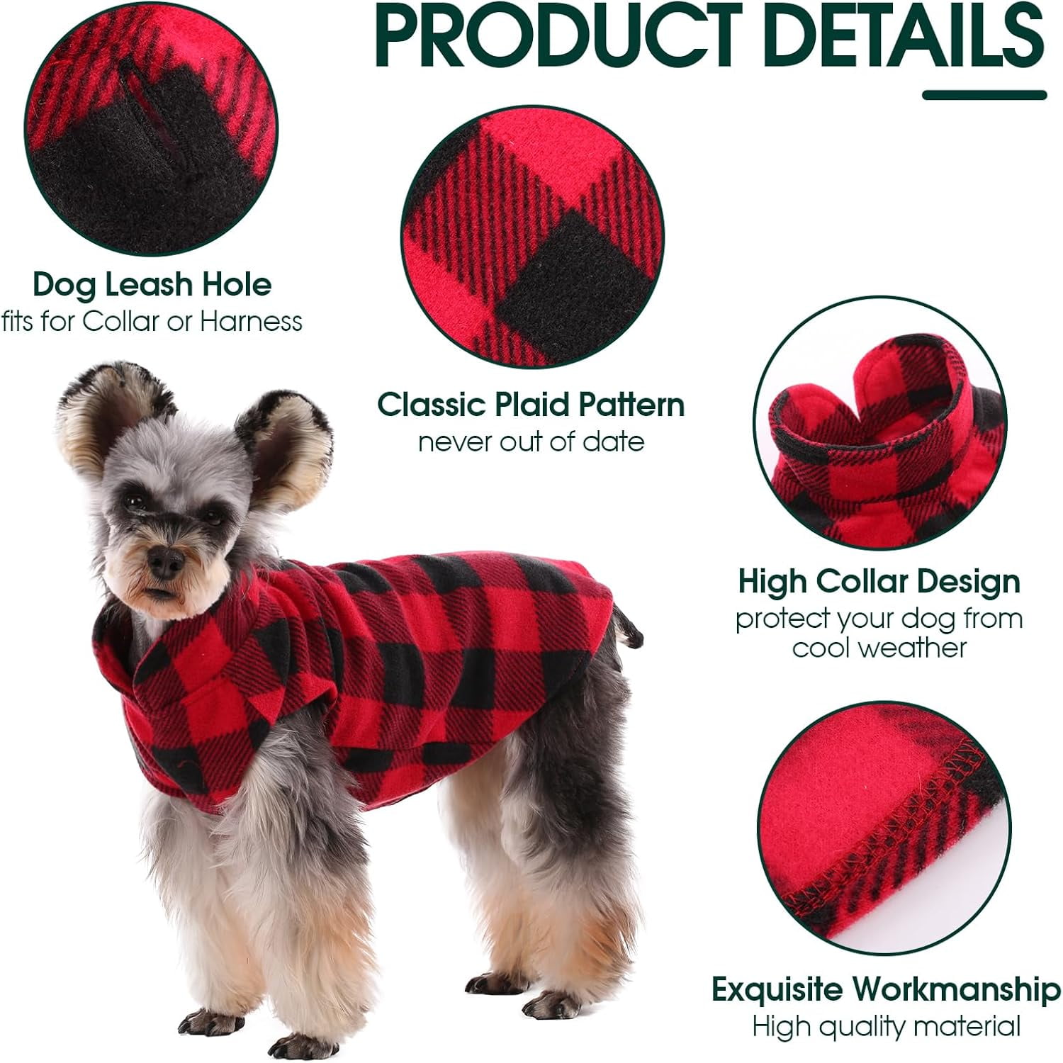 Kuoser Classic Plaid Dog Fleece Vest, Soft Stretch Sweater for Dogs, Red, XS