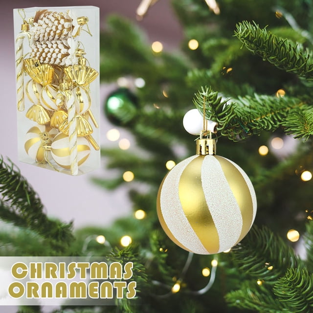 Juego de 6 Piezas de 15 Bolas Navideñas para Colgar En El Árbol de Navidad, Dulces y Regalos Navideños.