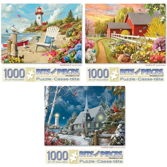 Bits and Pieces - Value Set of Three (3) 1000 Piece Jigsaw Puzzles for Adults - Each Puzzle Measures 20" x 27" - 1000 Piece Seasons Collection Jigsaws by Artist Alan Giana
