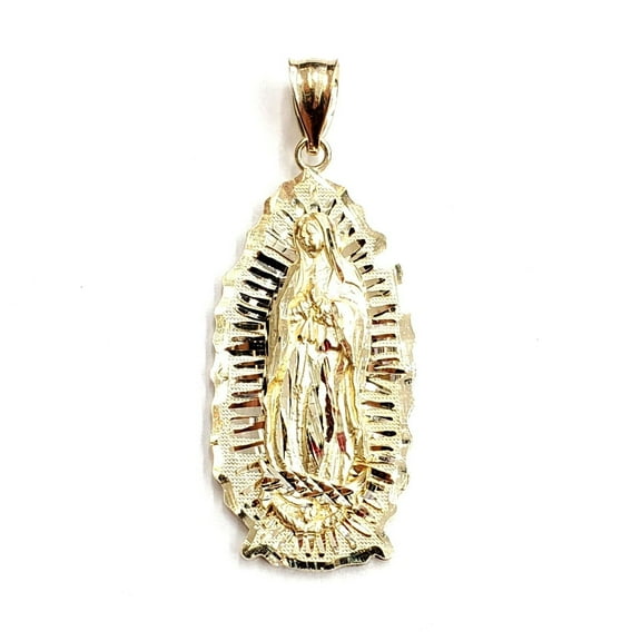 14k yellow gold virgin Mary Guadalupe pendant diamond cut religious jewelry 5.6g