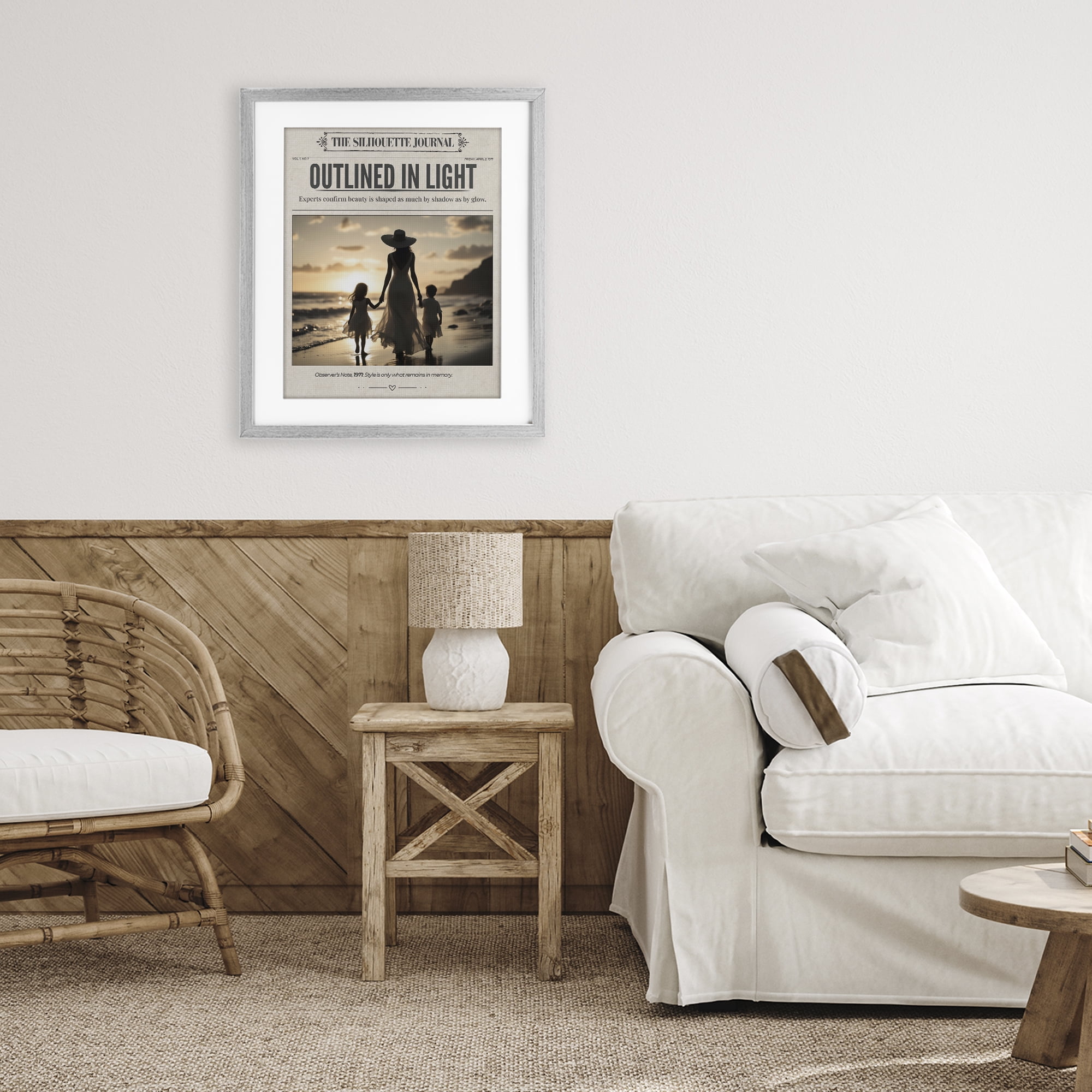 Stupell Industries Outlined In Light Newspaper Gray Framed Print Under Glass, design by A Barefoot Stylist