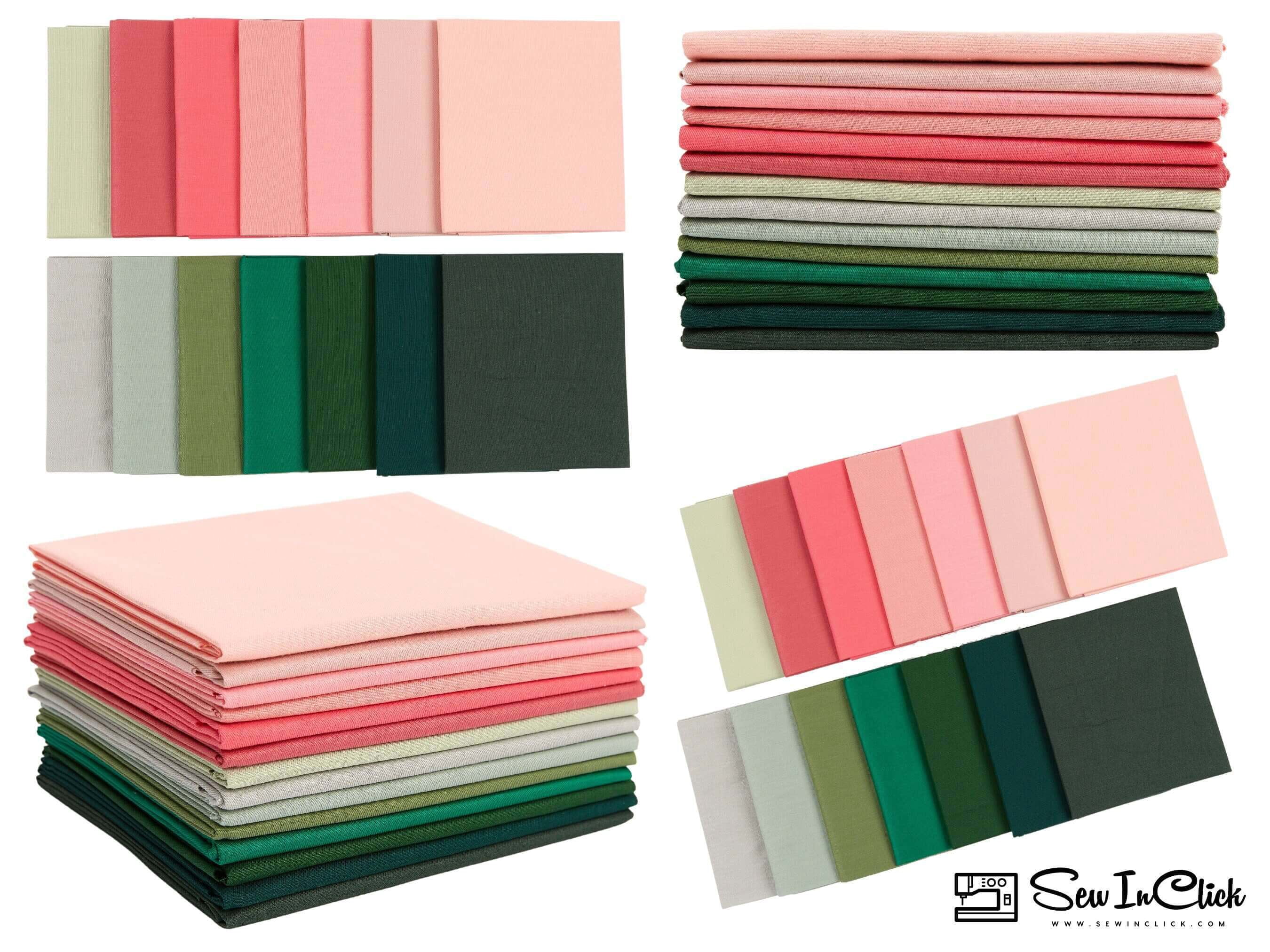 Fat Quarter Bundle -100% Cotton | Pure Solids | Pink  Emerald Greens l Mix Colors | Quilting Soft Fabric | Special Gift