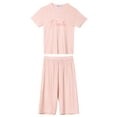 thumbnail image 2 of Conjuntos de pijamas familiares INSPIRE CHIC de manga corta con pantalones capri, ropa de dormir para niños y niñas, color rosa, 2 of 5