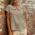 thumbnail image 5 of GUACER Short Sleeve Linen Cotton Tops for Women Peter Pan Collar Casual Button Placket Blouses Summer Shirts, 5 of 9
