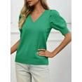 thumbnail image 4 of Women's Puff Short Sleeve Sweater Tops Spring Summer Trendy V Neck Casual T Shirts Blouses, 4 of 6