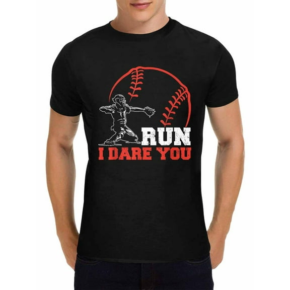 Baseball Run I Dare You" Men's T-Shirt - Casual Crew Neck, Soft Cotton Blend, Perfect Gift for Dad, Husband, Grandpa