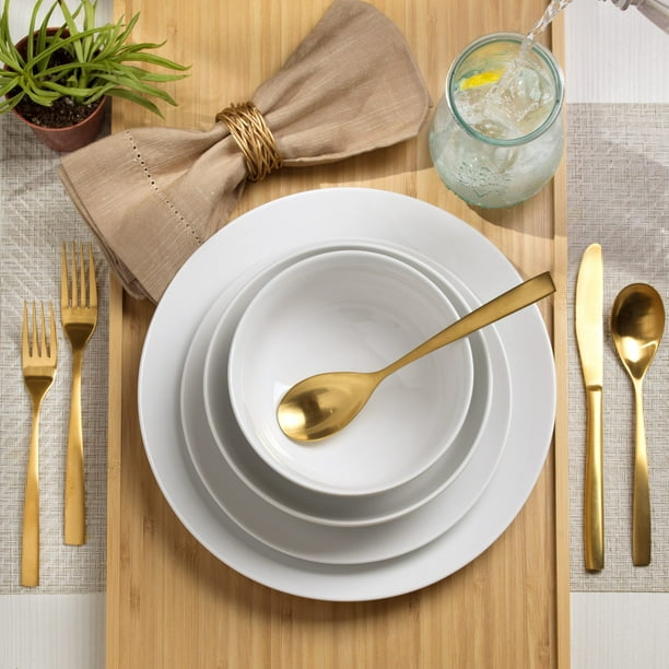 Euro Ceramica Essential Collection Vajilla y vajilla de porcelana de 16 piezas servicio para 4 blanco clasico Euro Ceramica NA Bodega Aurrera en linea