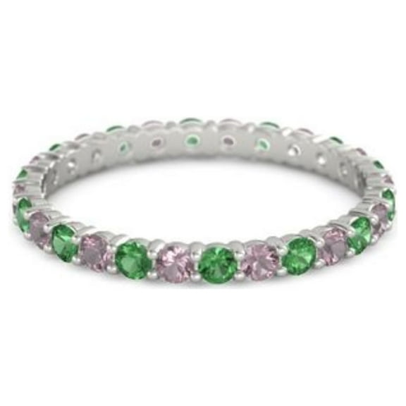 Emerald With Rhodolite Garnet Round 2.50 MM Eternity 925 Sterling Silver Women Wedding Ring Size US- 4