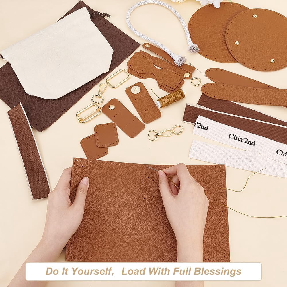 DIY PU Leather Bag Making Kit for Women Handbags Sewing Kit 6.7x6.7 Inch Brown