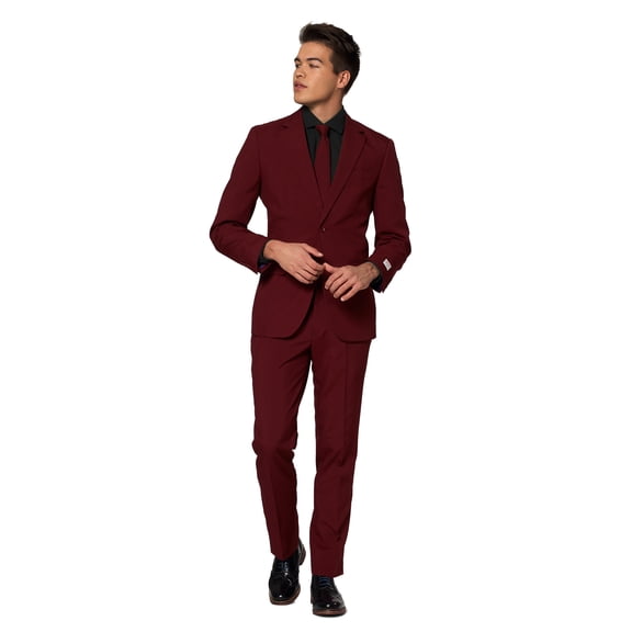 OppoSuits Men's Blazing Burgundy Solid Color Suit