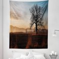 thumbnail image 1 of Tree Tapestry, Oak Tree Distant Hills at Sunrise Rural Landscape Autumn Sun Rays Grass Nature Theme, Fabric Wall Hanging Decor for Bedroom Living Room Dorm, 5 Sizes, Brown Blue, by Ambesonne, 1 of 1