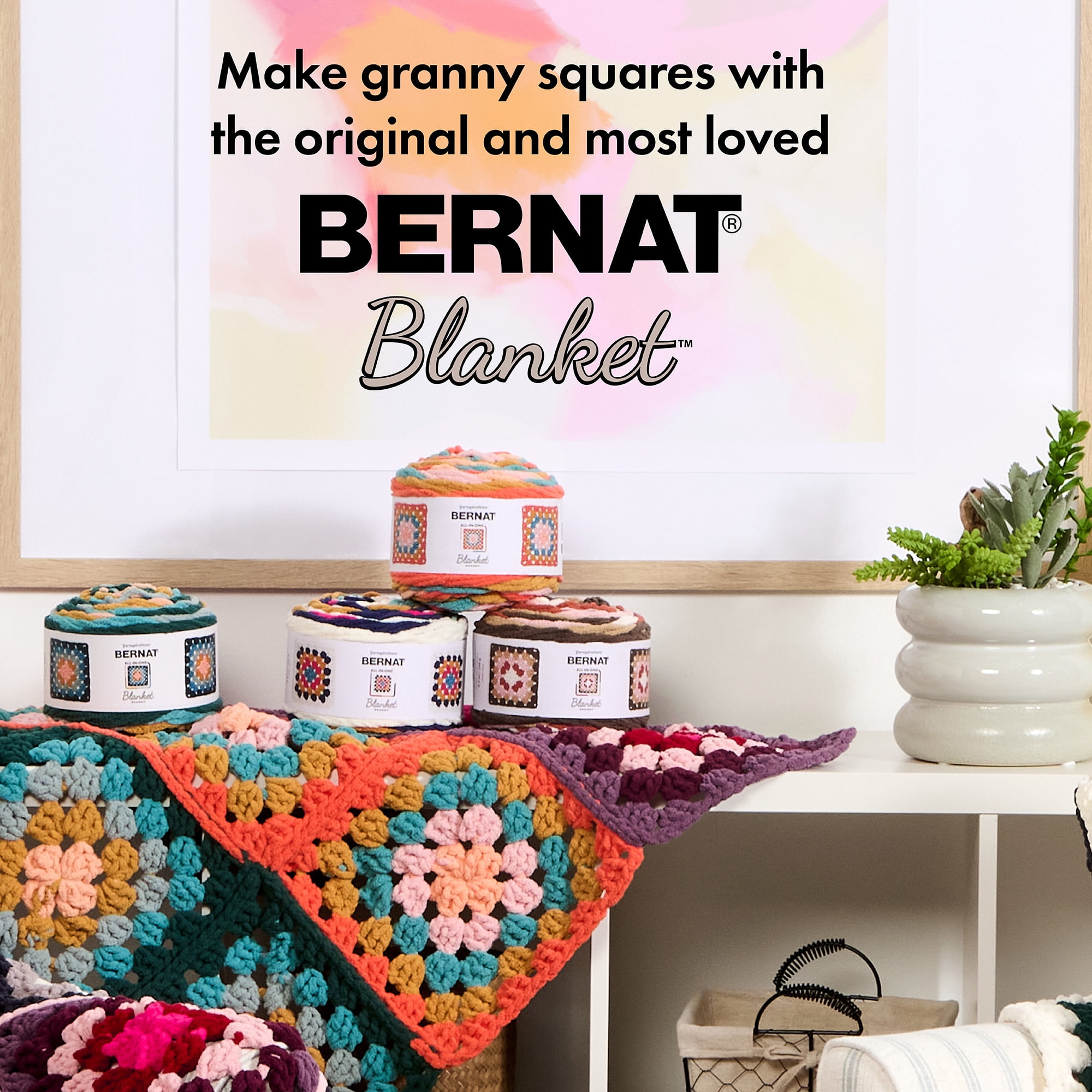 Bernat® All In One Blanket Granny™ #6 Super Bulky Polyester Yarn, Throwback 8.5oz/240g 178 Yds (2Pk)