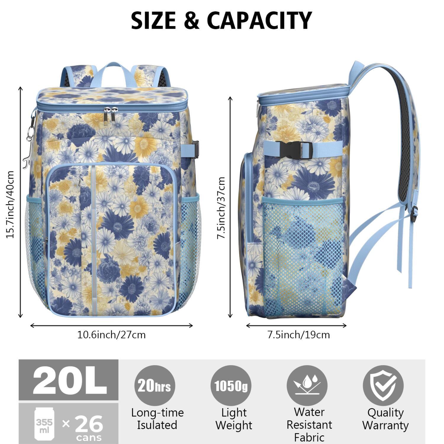 Travel Cooler Bag - Pioneer Flower Camping Beer Cooler Backpack with Bottle Opener- Waterproof Insulated Picnic Backpacks - Cooler Bag for Beach