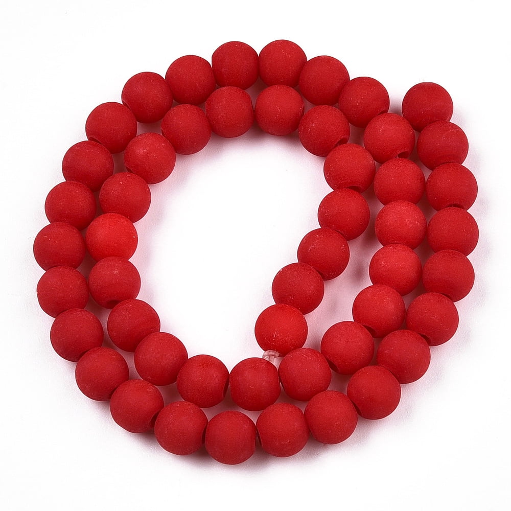 Opaque Glass Beads Strands Frosted Round Red 8~8.5mm Hole: 1.5mm about 51~53pcs/strand 14.96 inch~15.55 inch(38~39.7cm)