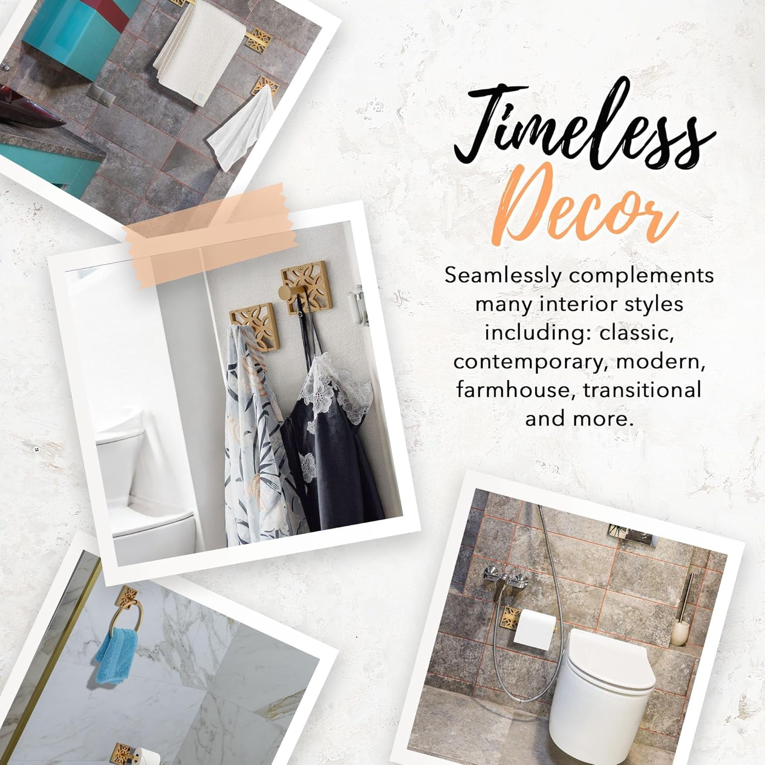 Autumn Alley 5 PC Gold Modern Bathroom Accessories Set, Wall Mounted - Towel Rack, Hand Towel Ring, Industrial Toilet Paper Holder, and 2 Towel Robe Hook for Bathroom Hardware Set
